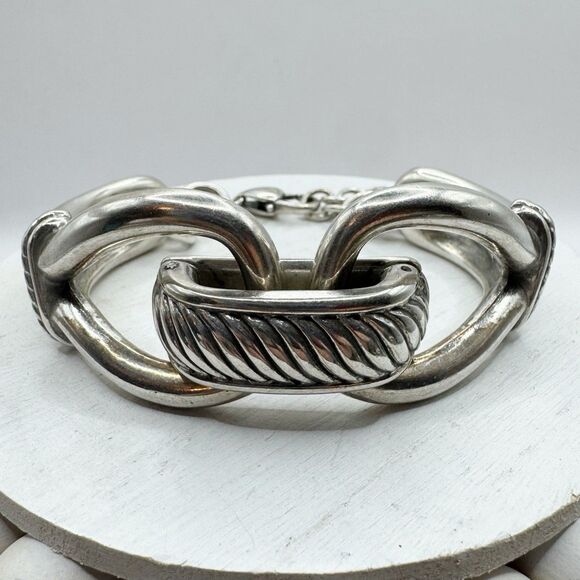 BRIGHTON Chunky Cable Heavy Silver Plated Bracelet   7'' Modernist - Picture 10 of 10